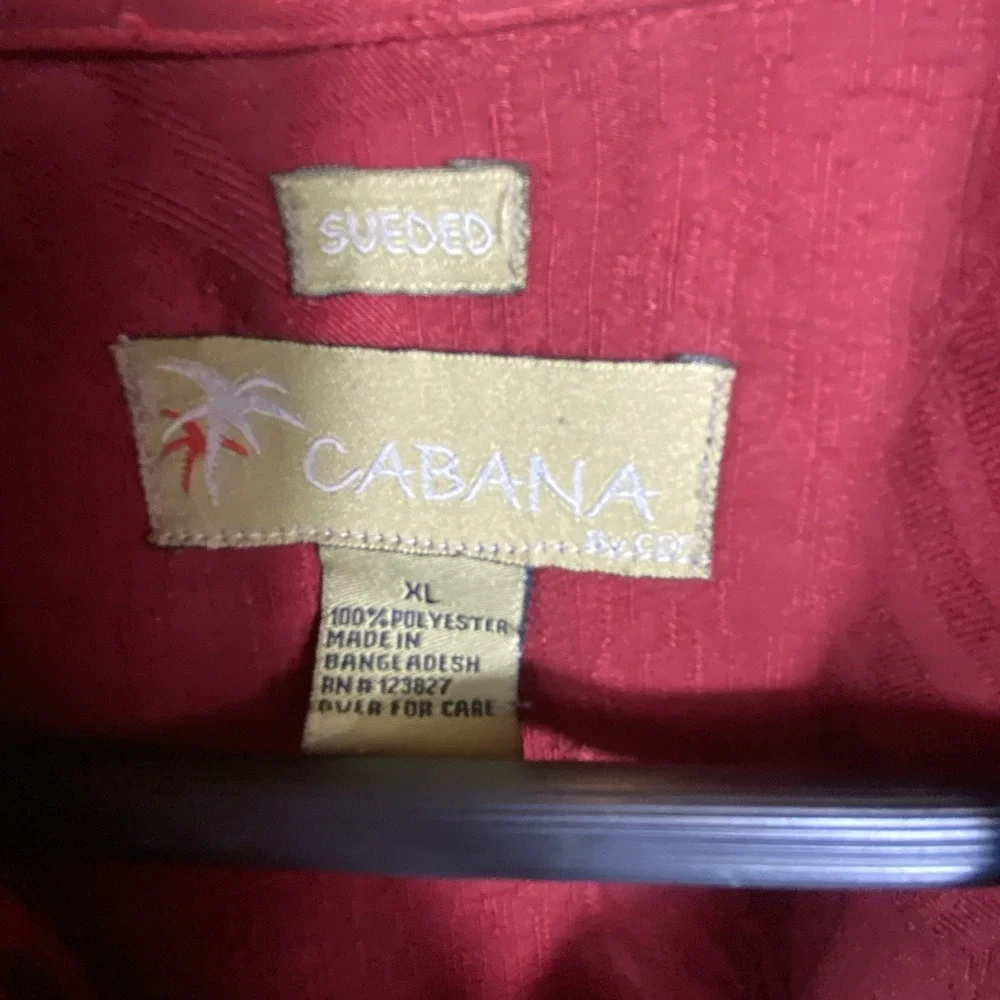 CABANA Mens XL Shirt Red Sueded Hawaiian Tropical Embossed Short Slv Button - Picture 3 of 8